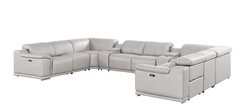 Leather Modular U Shaped Ten Piece Corner Sectional With Console - Ash / Gray