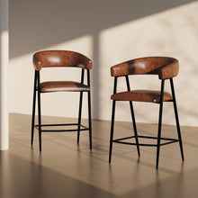 Load image into Gallery viewer, Counter Stools (Set of 2), Upholstered Counter Stools With Iron Frame, Backrest, Footrest, Arm Counter Stools For Home Bar, Kitchen Counter - Brown
