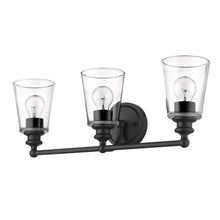 Load image into Gallery viewer, Three Light Glass Shade Wall Sconce - Matte Black
