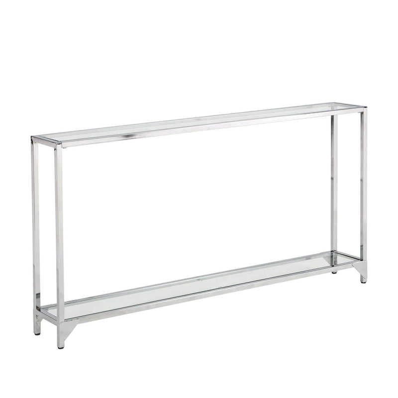 Clear And Glass And Iron Frame Console Table With Shelf - Silver