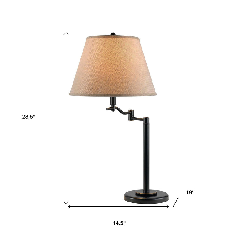 Metal Swing Arm Table Lamp With Off-White Empire Shade - Bronze