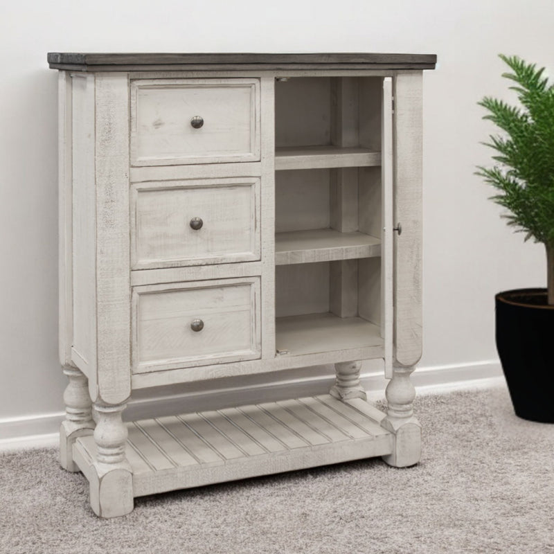 Solid Wood Three Drawer Chest - Gray / Ivory