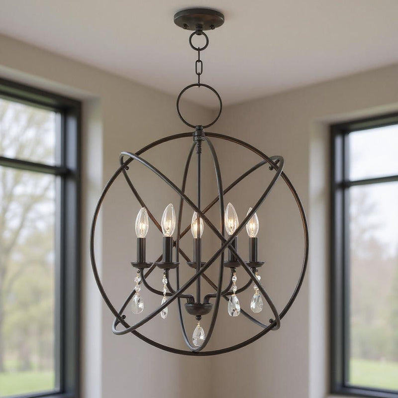 27" Five Light Dimmable Chandelier With Shades - Bronze