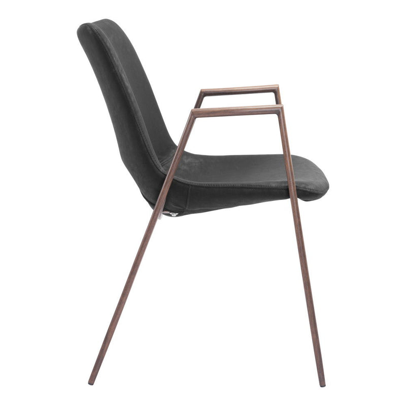 Faux Leather Steel Open Back Dining Arm Chairs (Set of 2) - Black