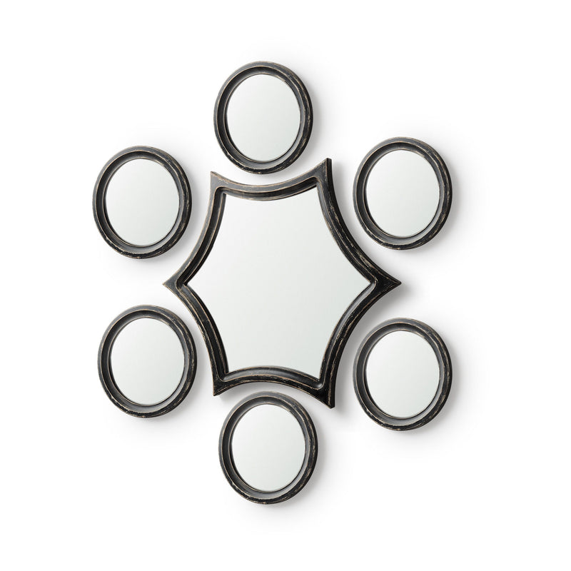 7 Piece Set Wood Round Geometric Framed Accent Mirror - Black