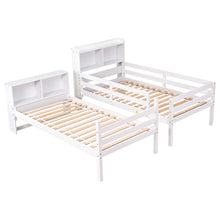 Load image into Gallery viewer, Twin Over Twin Bunk Beds with Bookcase Headboard, Solid Wood Bed Frame with Safety Rail and Ladder, Kids/Teens Bedroom, Guest Room Furniture, Can Be converted into 2 Beds, White
