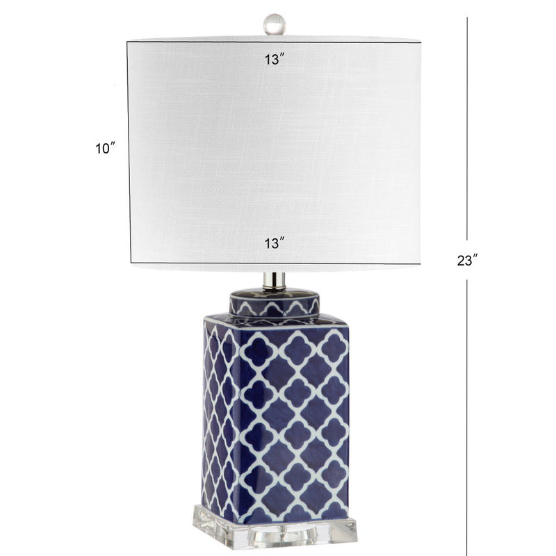 23" Novelty Table Lamp With Drum Shade - Navy Blue / Clear / White