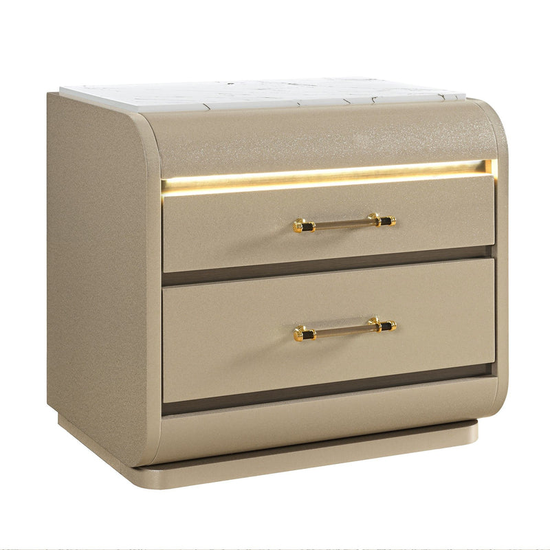 Gigi - Nightstand With LED Lighting For Bedroom Storage - Gold