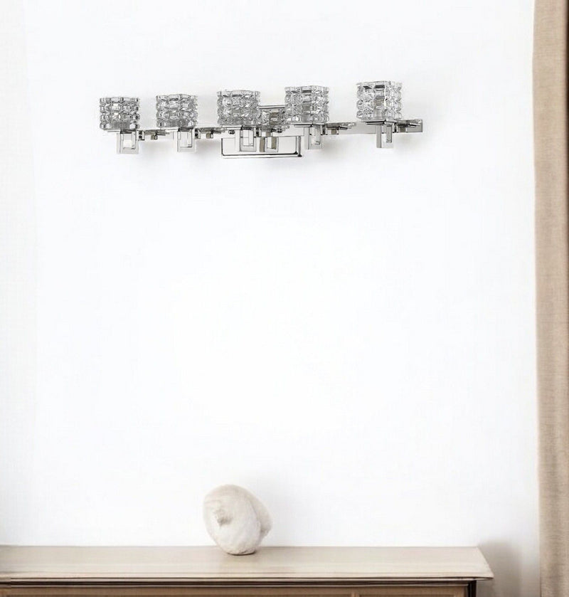 Coralie 5-Light Polished Sconce With Pressed Crystal Shades - Nickel