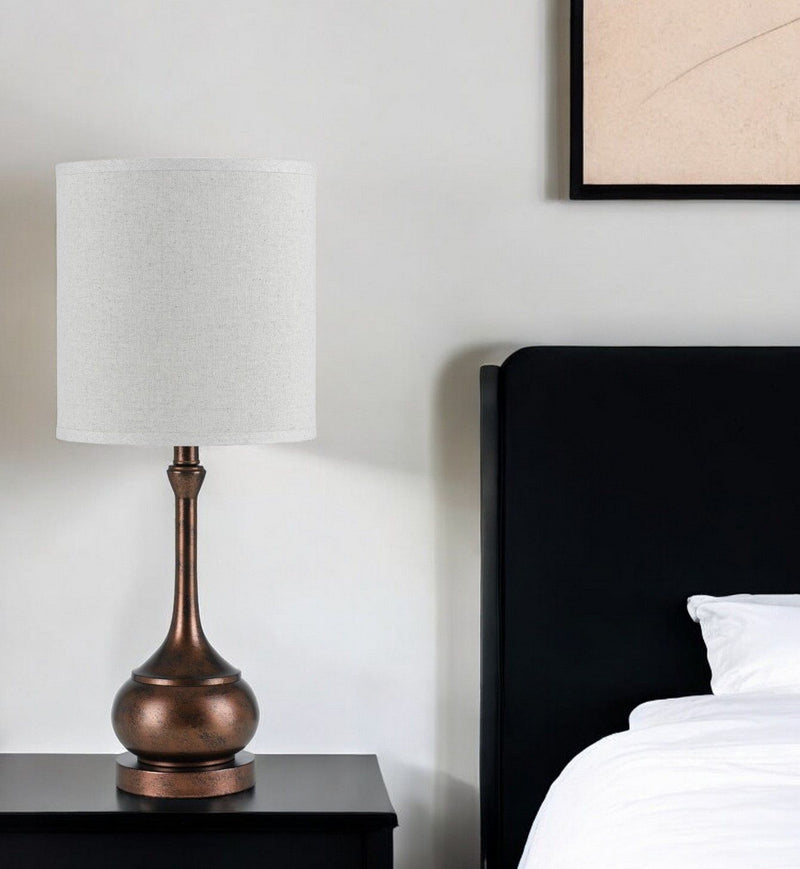 Metal Round Table Lamp With White Drum Shade - Rust