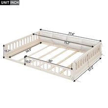 Load image into Gallery viewer, Wood Full Size Upholstered Platform Bed With Guardrail And Pillow - Beige
