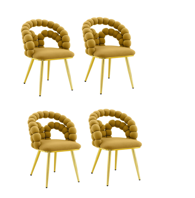 Velvet Metal Partially Open Back Dining Side Chairs (Set of 4) - Yellow / Gold