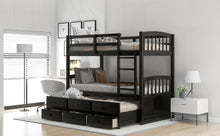 Load image into Gallery viewer, Twin over Twin Wood Bunk Bed with Trundle and Drawers, Espresso
