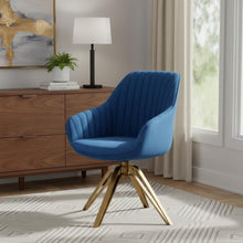 Load image into Gallery viewer, Velvet And Gold Swivel Arm Chair 23" - Blue
