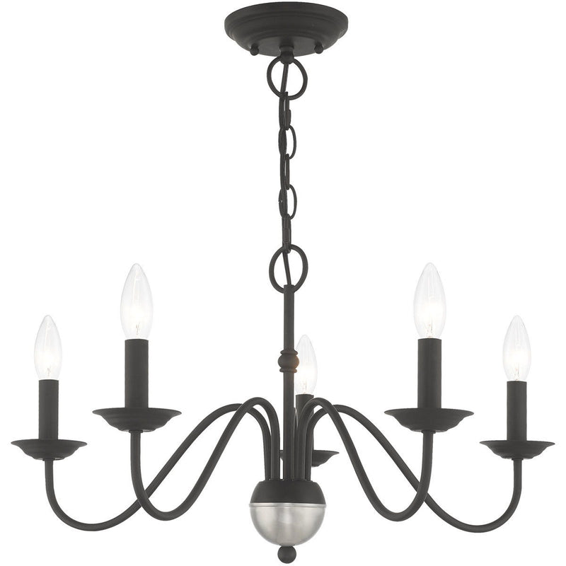13" Five Light Dimmable Chandelier With Shades - Black