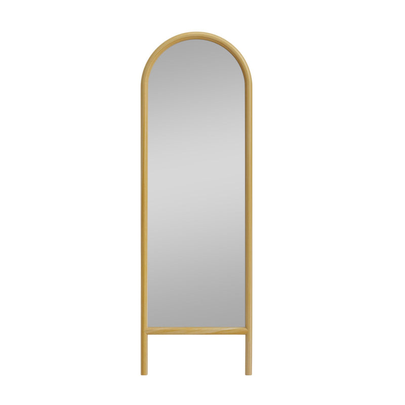 64" Solid Wood Arch Leaning Framed Full Length Mirror - Natural