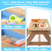 Load image into Gallery viewer, 3-In-1 Kids Outdoor Wooden Picnic Table With Umbrella, Convertible Sand &amp; Water, ASTM &amp; CPSIA Certification
