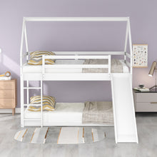 Load image into Gallery viewer, Twin Size Bunk House Bed with Slide and Ladder,White
