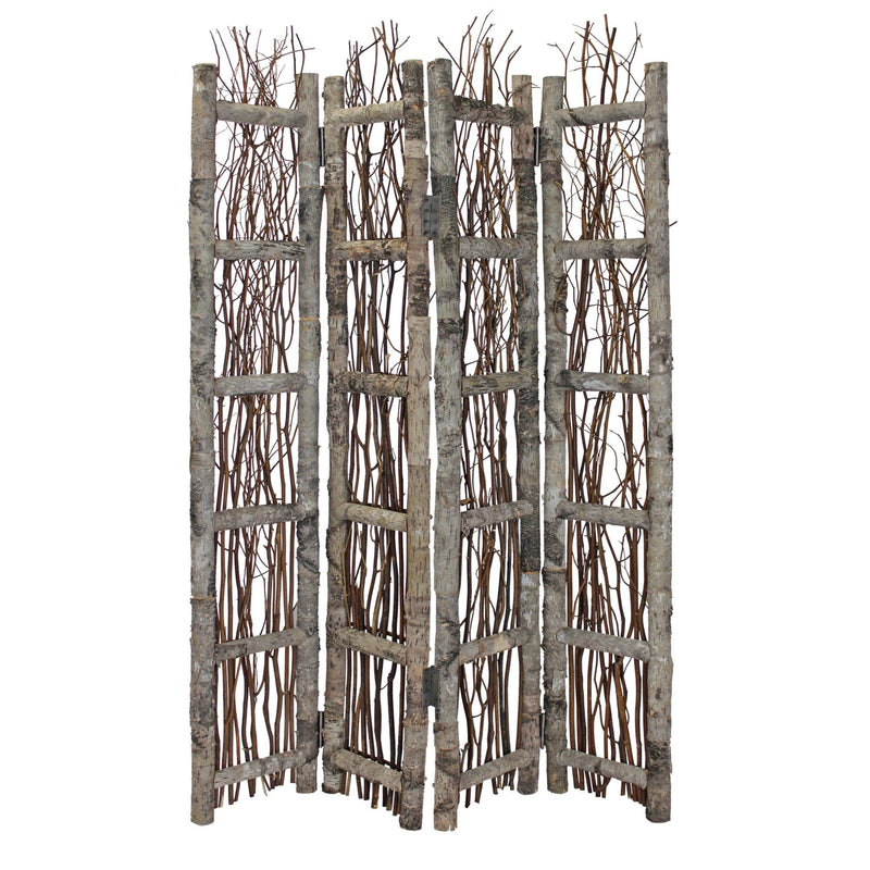 Earthy Birch And Twig Four Panel Room Divider Screen - Gray