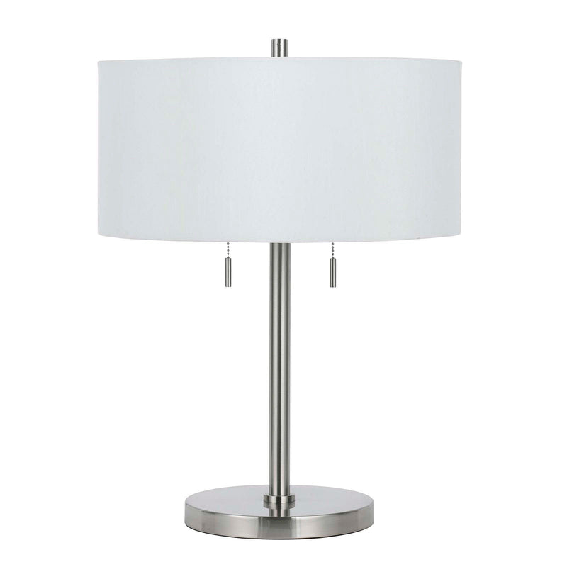 Metal Two Light Table Lamp With White Empire Shade - Nickel