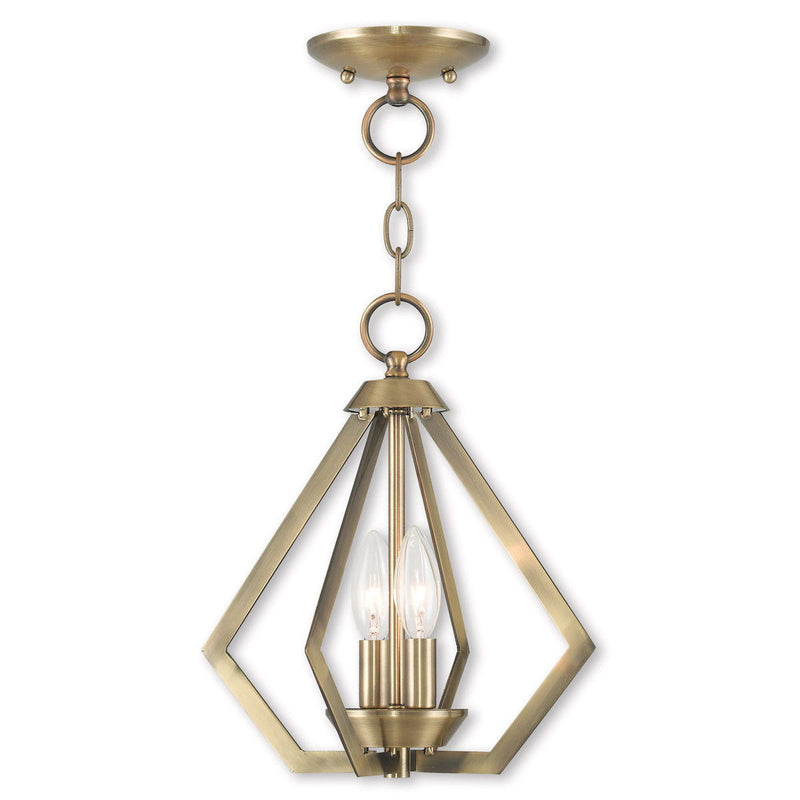 Two Light Dimmable Chandelier With Shades - Antiqued Brass