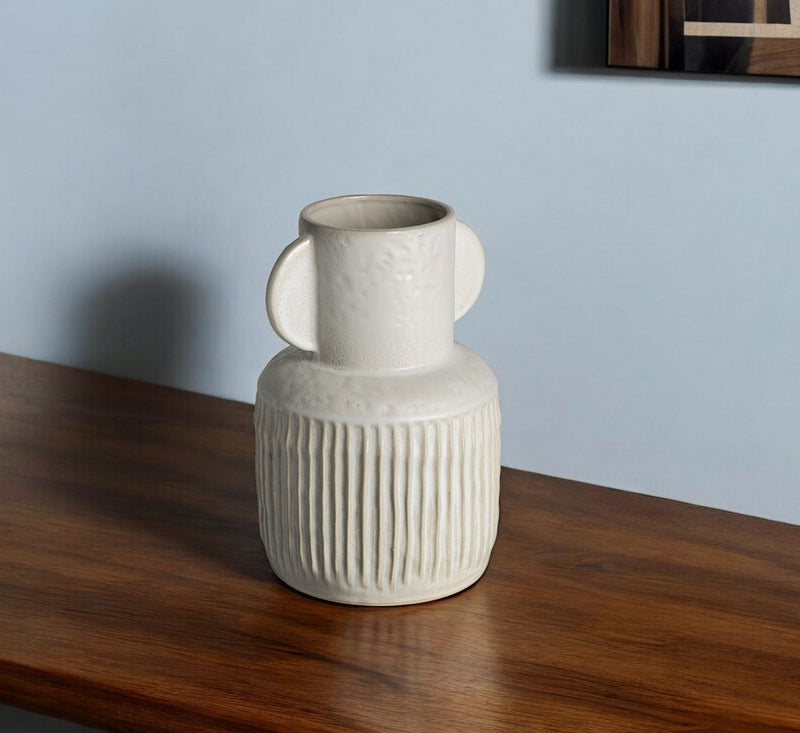 Ribbed Cylinder Table Vase (397574) - White