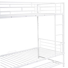 Load image into Gallery viewer, Twin Over Twin Metal Bunk Bed with Shelf and Guardrails, White
