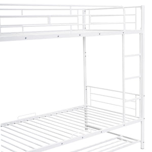 Twin Over Twin Metal Bunk Bed with Shelf and Guardrails, White