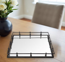 Load image into Gallery viewer, Finish Metal With Mirrored Glass Bottom And Railing Handle Tray - Silver
