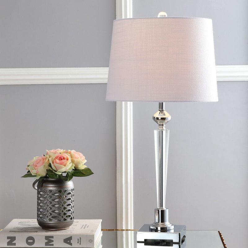 Table Lamp With Drum Shade - White / Clear / Silver