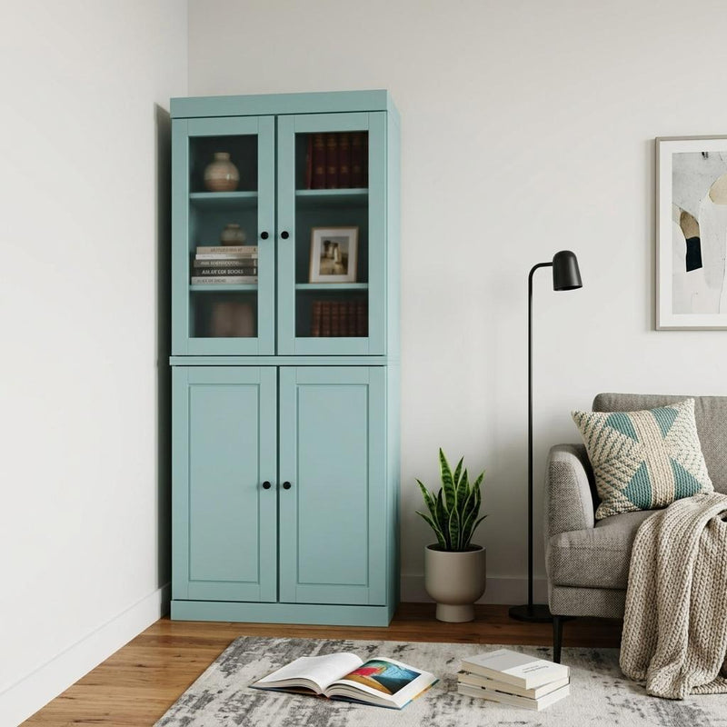 Solid Wood Adjustable Six Tier Library Bookcase With Four Doors (751453) - Aqua