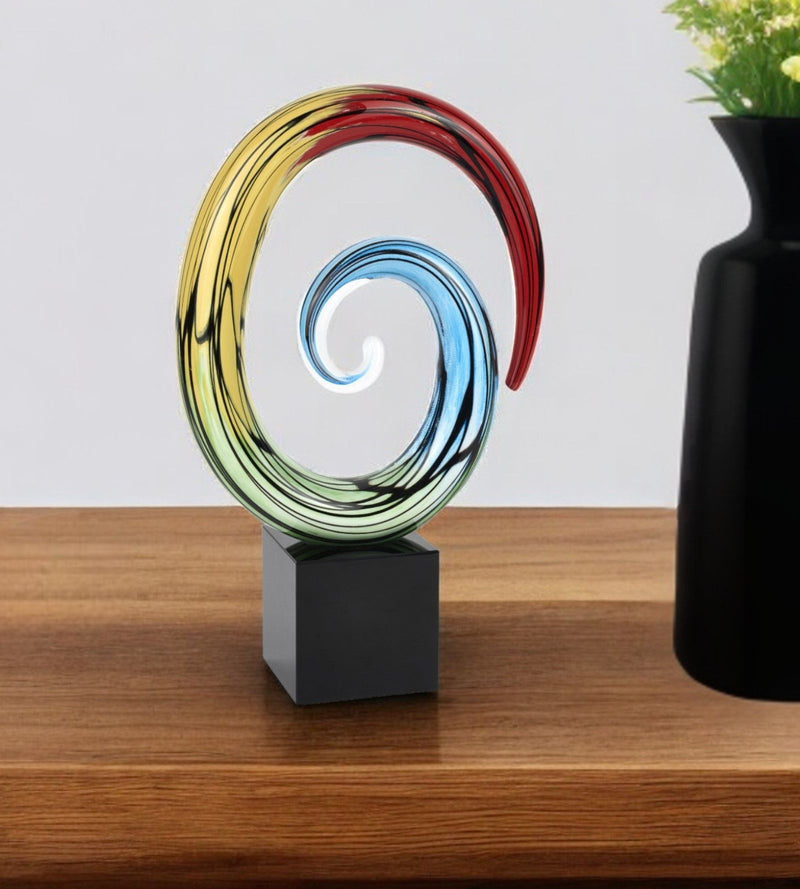 Murano Hand Painted Modern Abstract Tabletop Sculpture - Blue / Red