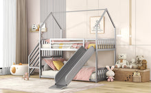 Load image into Gallery viewer, Twin over Twin Metal Bunk Bed House Bed with Slide and Staircase, Silver
