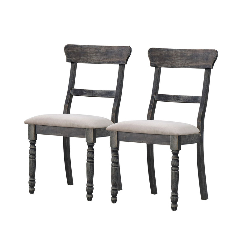 Upholstered Linen Slat Back Dining Side Chairs (Set of 2) - Light Brown / Gray