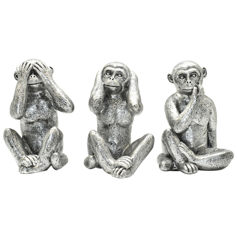 Monkey Tabletop Sculpture (Set of 3) - Silver