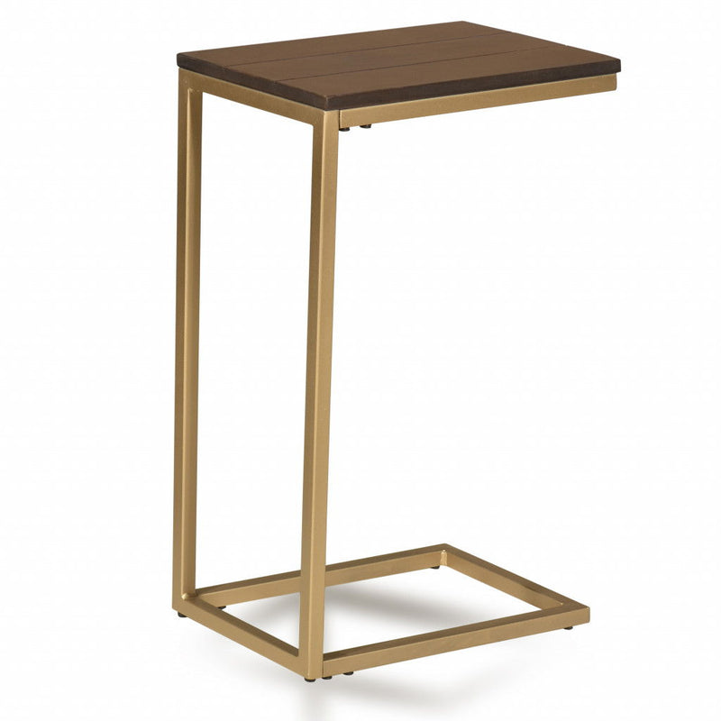 Solid Wood Rectangular End Table - Gold And Elm