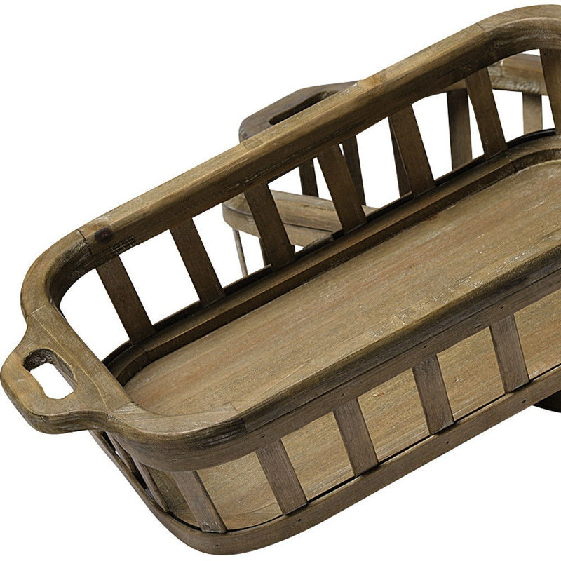 Wood Indoor Outdoor Tray With Handles (Set of 2) - Brown