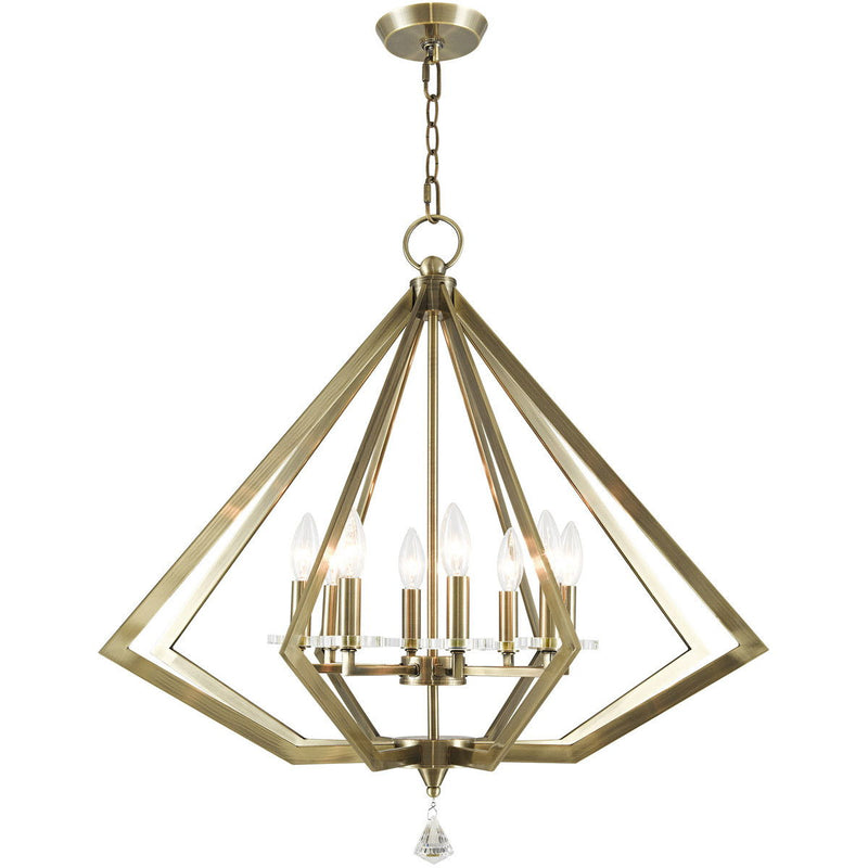 28" Eight Light Dimmable Chandelier With Shades - Antiqued Brass