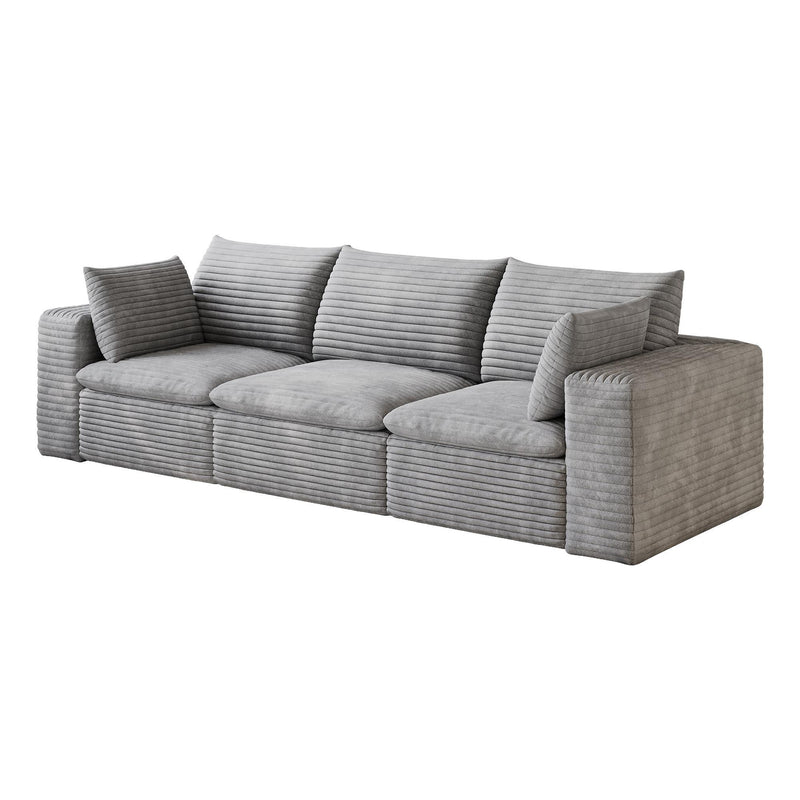 Corduroy Modular Sofa With Toss Pillows - Gray