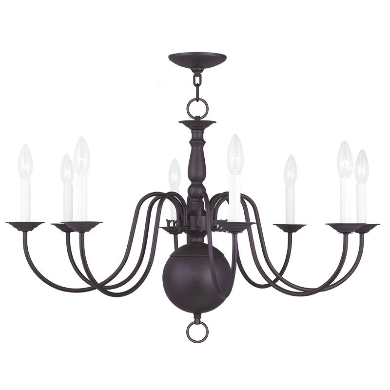 21" Eight Light Metal Dimmable Chandelier With Shades - Bronze