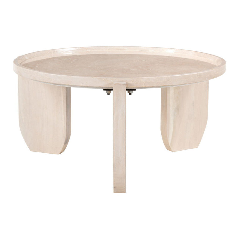 30" Genuine Marble Round Coffee Table - Natural
