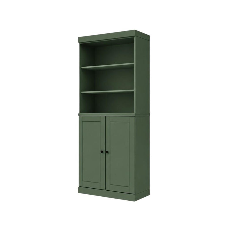 Solid Wood Adjustable Six Tier Library Bookcase With Two Doors (745686) - Green