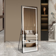 Load image into Gallery viewer, 64" Aluminum Round Lighted Freestanding Framed Cheval Mirror - Black
