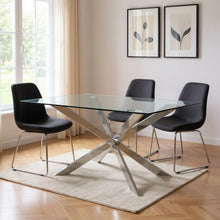 Load image into Gallery viewer, 87" Glass And Metal Cross Leg Base Dining Table - Clear

