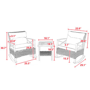 3pcs rocking rattan set wholesale leisure chair outdoor rattan rocking chair set grey