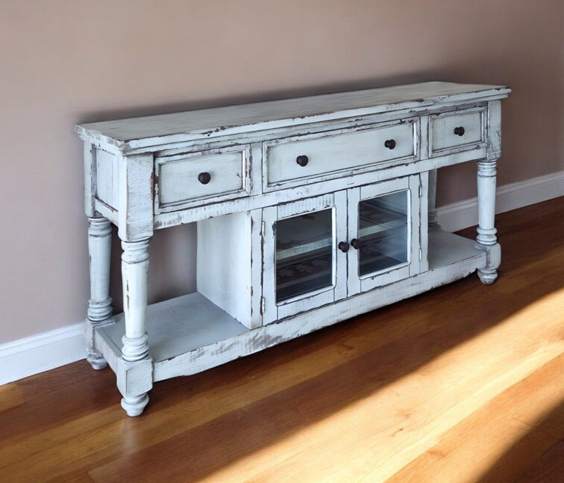 Wood Open Shelving Distressed TV Stand - Blue