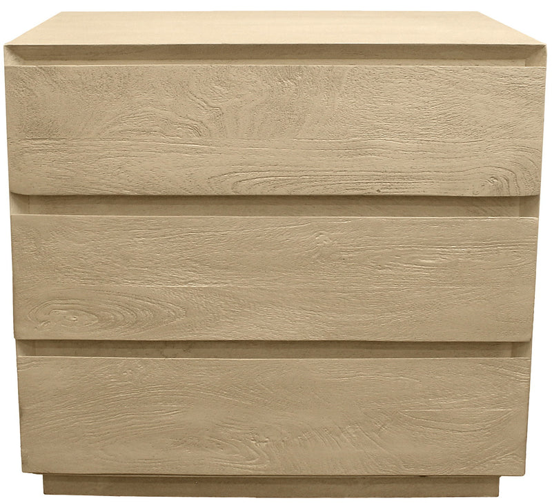 24" Contemporary Solid Wood Ribbed Texturere Three Drawer Nightstand - Natural