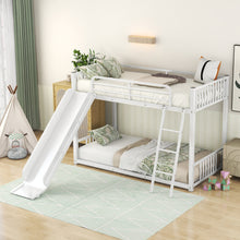 Load image into Gallery viewer, Metal Bunk Bed with Slide, Twin over Twin, White
