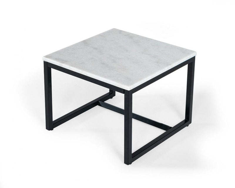 Stone And Metal Square End Table - Black And White