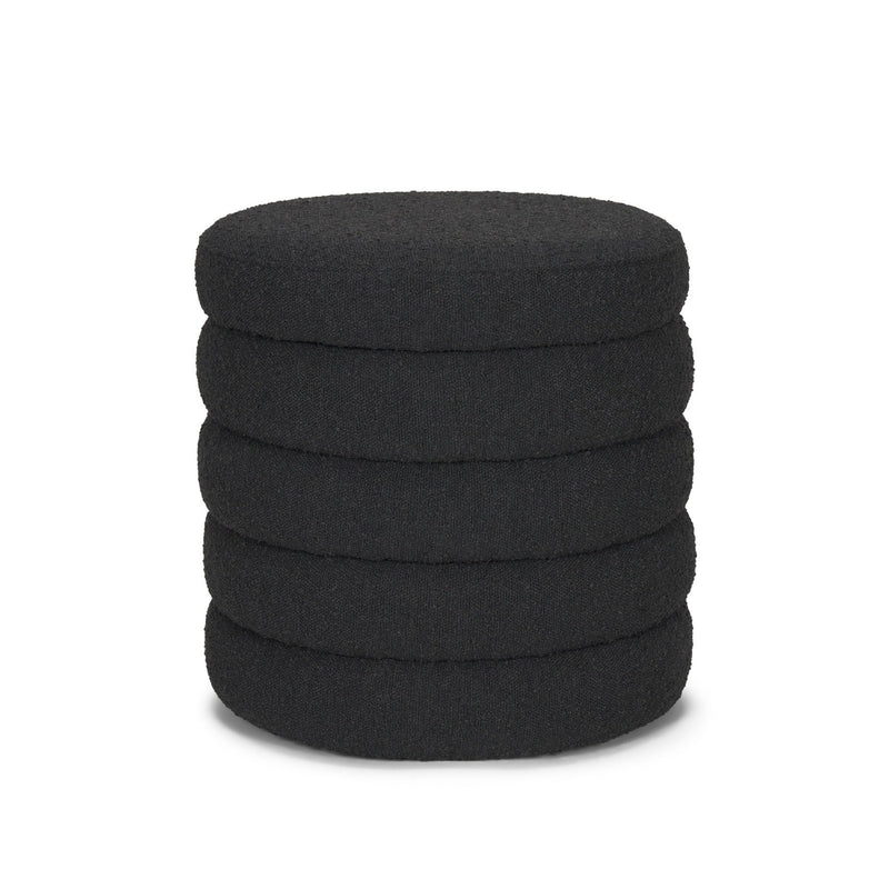 Boucle Round Storage Ottoman - Black